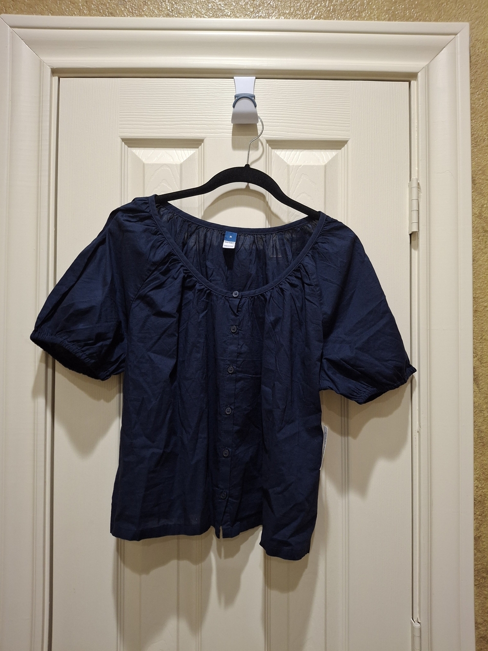 NWT Navy Button-Front Peasant Top